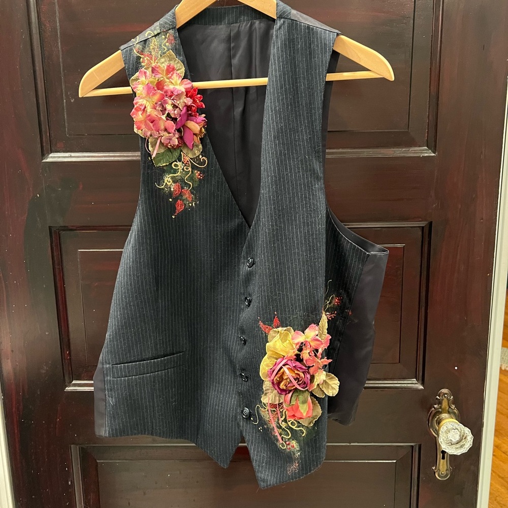 Floral Multi Media Pinstripe Vest